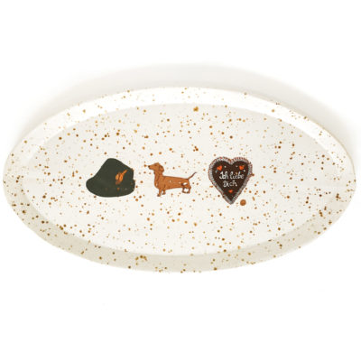 Teller mit Dackel, Lebkuchenherz und Trachtenhut